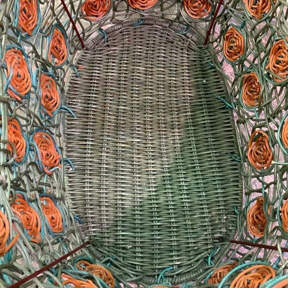 Vintage Boho Woven Basket With Side Handles And Metal Frame - Picture 10 of 17